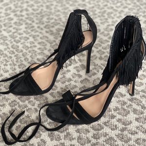 Gianvito Rossi Black Suede Fringe Sandals - 38